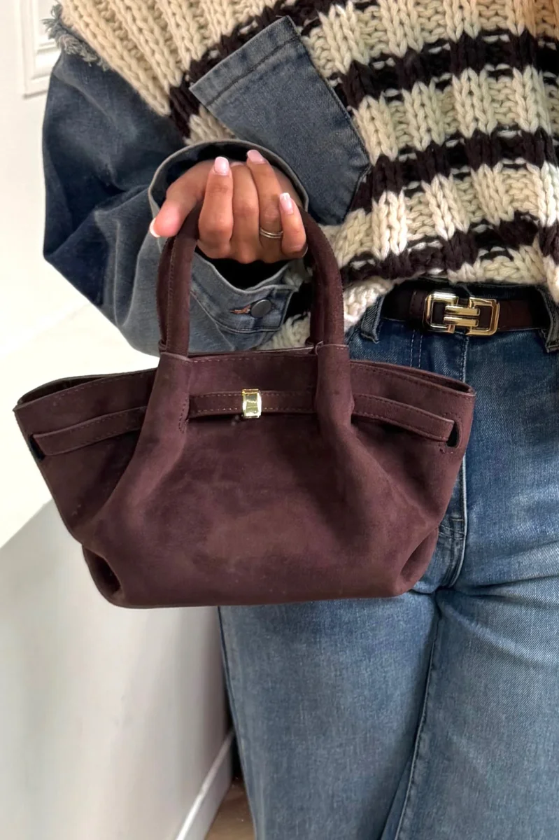Sac à Main Suédine Plissé Élégant - Style Vintage Femme – Image 2