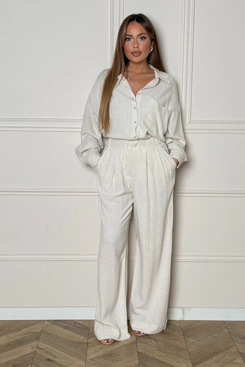 Pantalon Femme Lin Pinces Ample - Style Décontracté Élégant Naturel – Image 8
